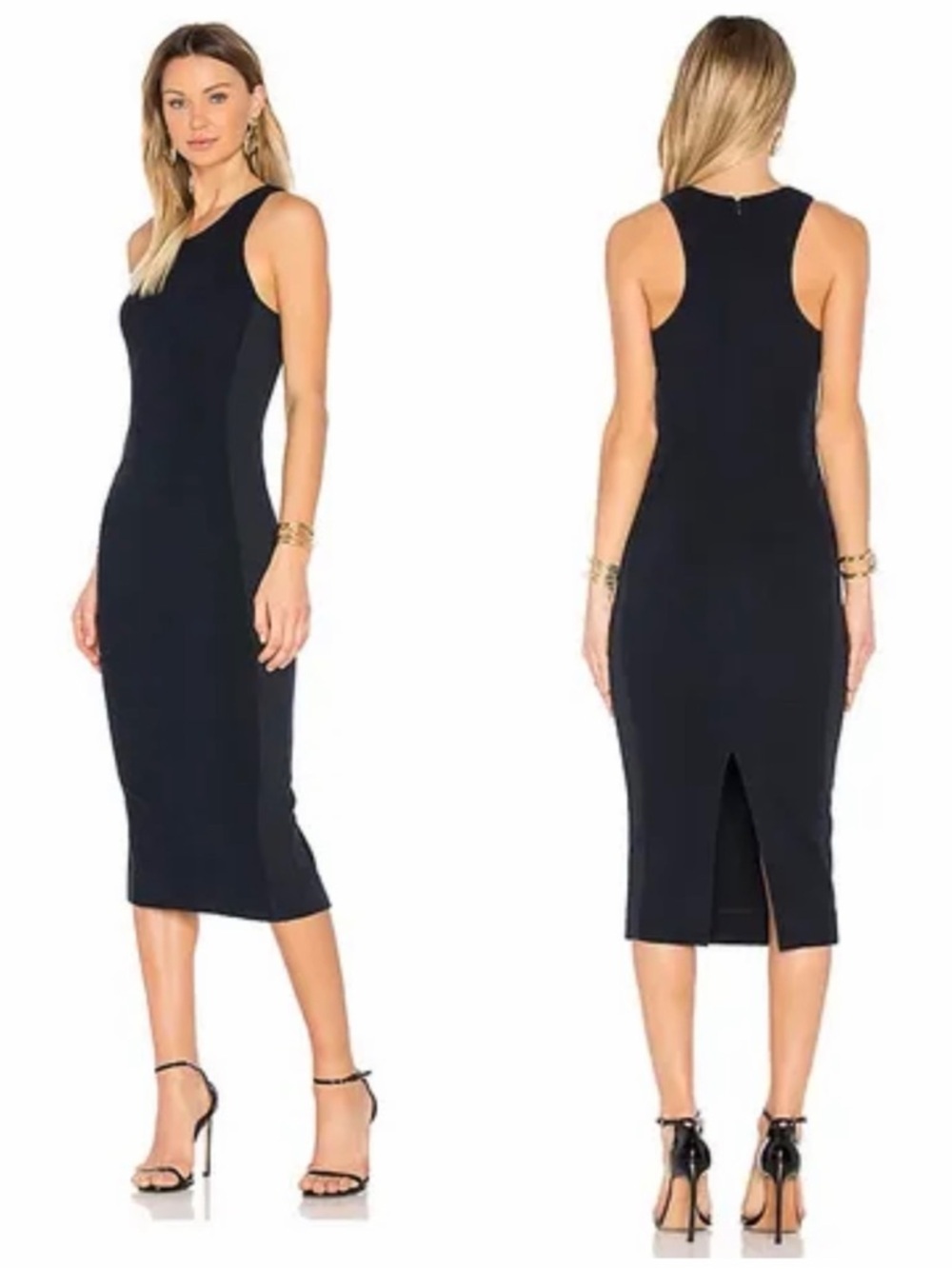 Diane Von Furstenberg Teyla Midi Dress 10 Midnight Blue Textured Ponte Knit